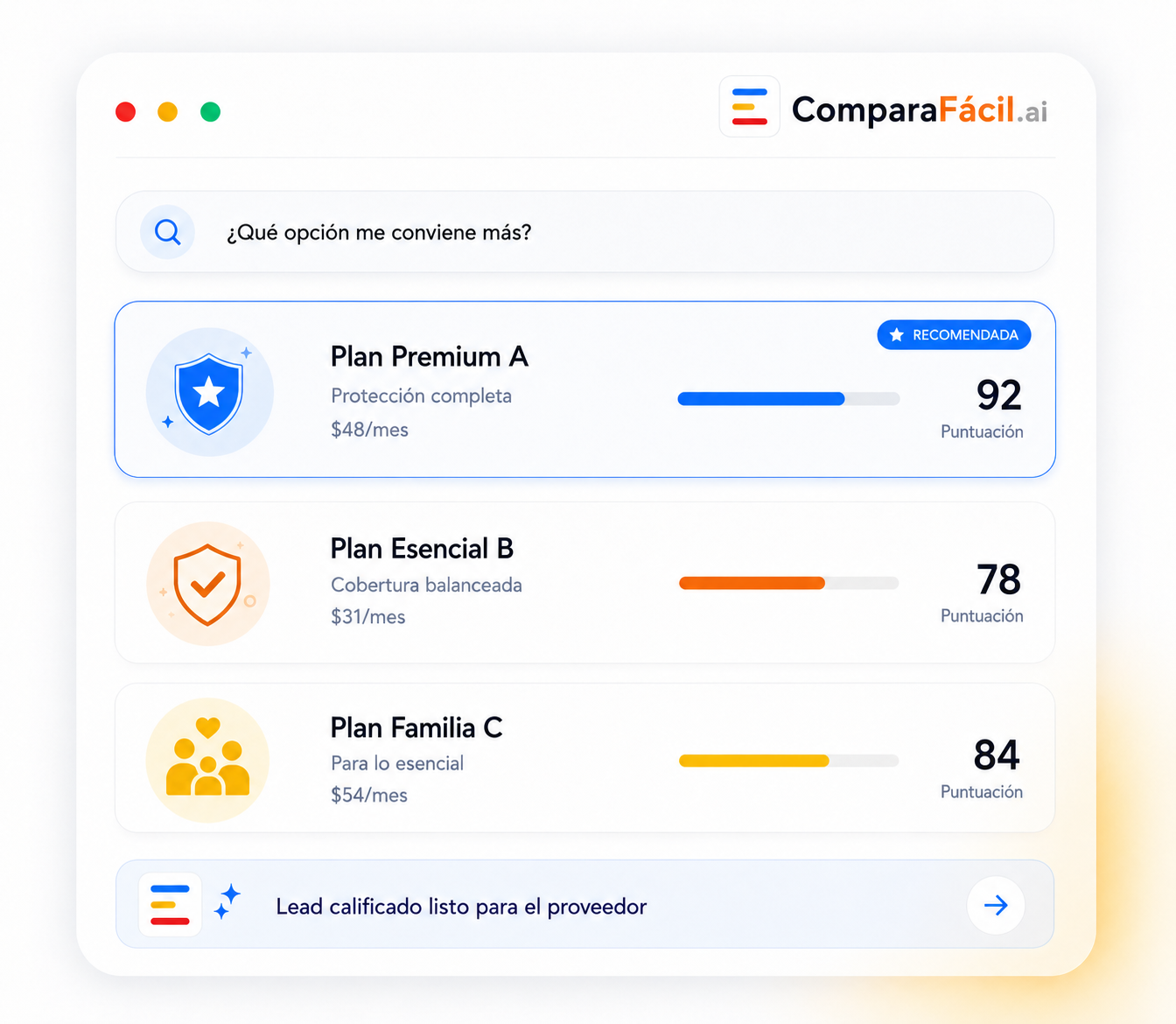 ComparaFácil AI comparison mockup